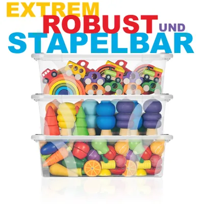 Produktbild von Thats Shopping GmbH Flache Aufbewahrungsbox, transparent, 7 L, mit Deckel, stapelbar, 3er Set, BPA-frei & lebensmittelecht, für Zuhause, Büro & Werkstatt