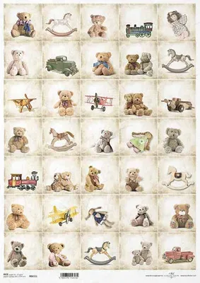 Produktbild von ITD Reispapier Decoupage Bastelpapier A3 Retro-Spielzeug, Teddybären 0651L