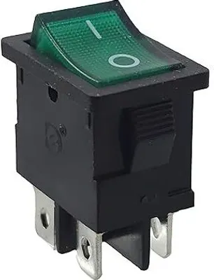 Produktbild von Einbau Wippschalter Grün, Geräteschalter Rahmenmaße 21 x 15 mm, 6 A, 250 V 4Pins, beleuchtet