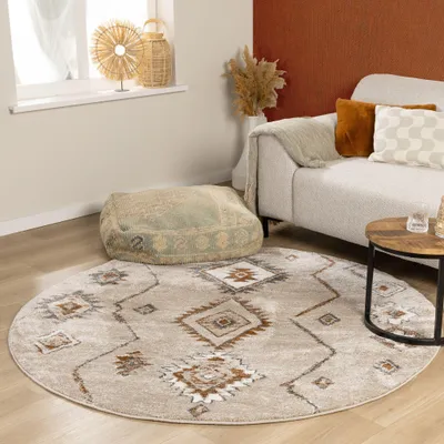 Produktbild von Volero - Berberteppich Rund - Blend Aztec Beige - Ø 200cm - Wohnzimmer, Schlafzimmer