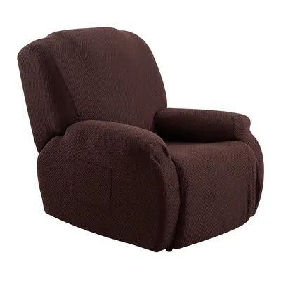 Produktbild von Sesselschoner Jacquard Stretch Sesselbezug 4-teiliges Set Sofabezug Stretchhusse für Relaxsessel Chaiselongue, Braun