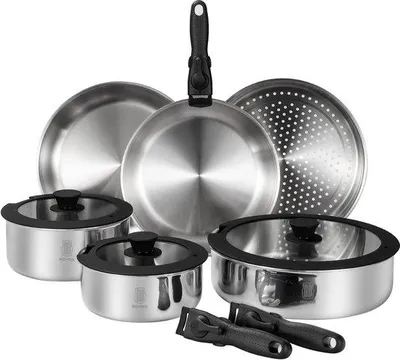 Produktbild von Edelstahl-Pfannenset Induktionsfest stapelbar 10-teilig