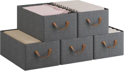 Produktbild von WOLTU Aufbewahrungsboxen 5 Stück, Organizer Box, Stapelboxen faltbar, Grau : 26L(47x28x20 cm) Größe: 26L(47x28x20 cm)
