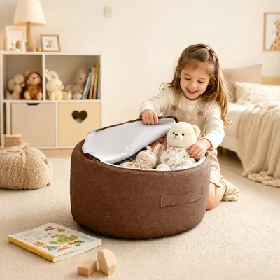 Sitzsack-Aufbewahrungshülle für Plüschtiere, 58x58x28 cm, Braun, Polyester