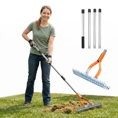 Image de Scarificateur à lames avec manche réglable - Outil efficace pour l'entretien des pelouses