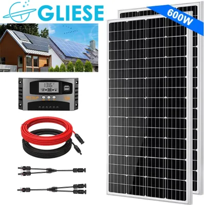 Produktbild von 600W 12V Solarpanel Monokristallin Solar Set 2 x 300W Solarmodul Solaranlage Komplettset Photovoltaik