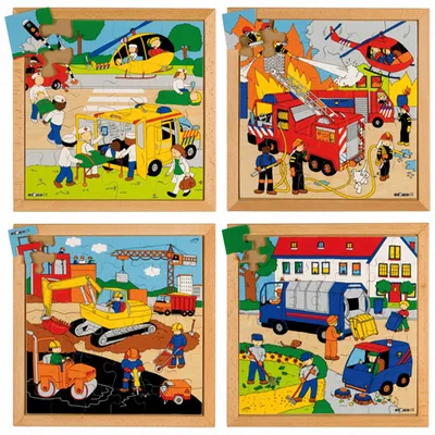 Image de Puzzle en bois « Actions dans la rue », lot de 4