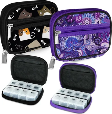 Produktbild von Serfeymi Tablettenbox 7 Tage Medikamentenbox mit Reißverschluss - Schwarz/Violett