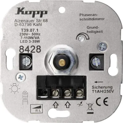Image de Kopp LED Dimmer 8428 Socle avec interrupteur à pression pour LED variables 230V 3 - 35W Egalement pour lampes à incandescence, halogènes 230V et lampes halogènes BT avec transformateurs conv. de min.7 - max.110W/VA