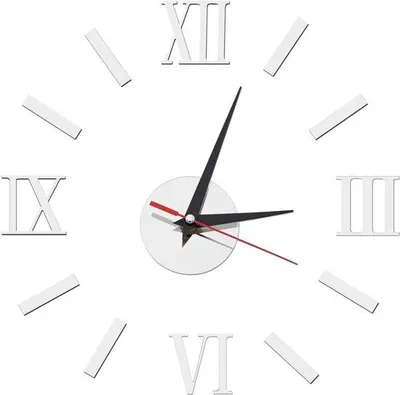 Image de Horloge murale 3D moderne avec grands chiffres romains, en acrylique argenté