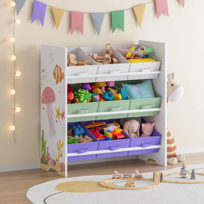 Immagine prodotto di Scaffale per bambini 'Boiro' con 9 scatole pieghevoli 60 x 62 x 30 cm Motivo Aqua Dream