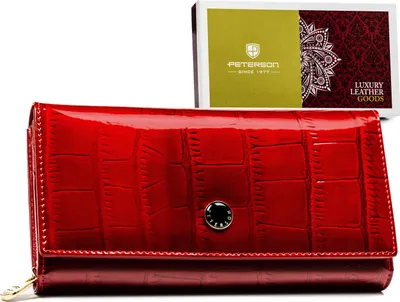 Productafbeelding van Peterson damesportemonnee van leer, rood, 19x10 cm, met RFID-bescherming
