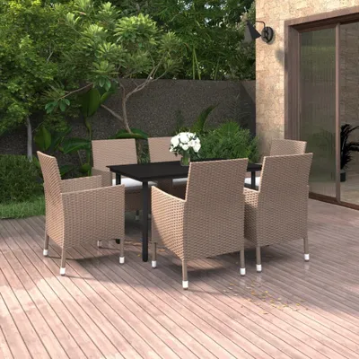 Produktbild von Design Möbel 7-tlg. Garten-Essgruppe mit Auflagen Poly Rattan und Glas - 2024 Neu