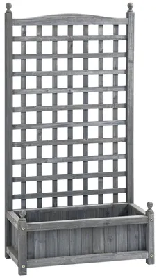 Produktbild von Hochbeet mit Rankgitter Pflanzkasten Spalier Tannenholz 2 Drainagelöcher Grau 64 x 28 x 120 cm