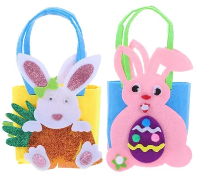 Produktbild von Osterkorb 2er Set Filz Hase Rosa Weiß mit Karotte zum Befüllen für Kinder