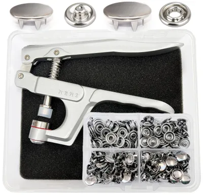 Druckknopfset mit Zange, 11 mm, silber, 50 Stück, für Kleidung