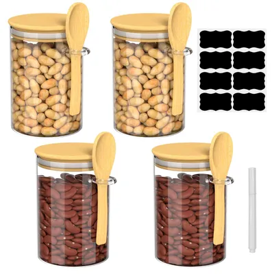 Vorratsgläser mit Deckel & Löffel, 4x 500 ml, transparent
