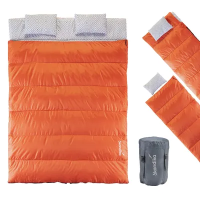 Produktbild von Skandika Doppelschlafsack Iceland Double | Schlafsack 2 Personen 3 Jahreszeiten, mit/ohne Flanell, Baumwolle, Kissen, 220 x 150 cm