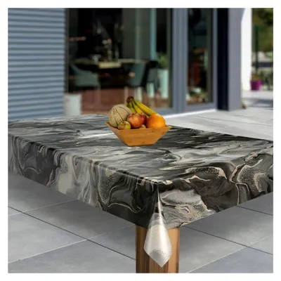 Produktbild von Wachstuch-Tischdecke Abwaschbar PVC Tischdecken Eckig Meterware Abwischbar, Muster: Marmoriert Schwarz Beige Grau, Größe: 100x160