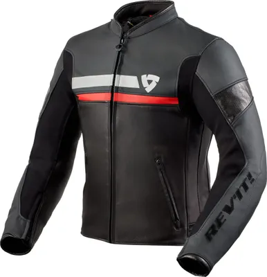 Image de Revit Mile blouson en cuir de moto, noir/blanc/rouge, 56