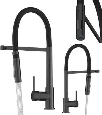 Immagine prodotto di Granitan | Miscelatore da cucina - Bocca flessibile - Nero - Orientabile a 360° - Estraibile - Grigio metallizzato