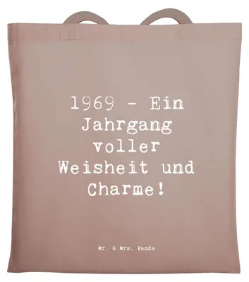 Produktbild von Mr. & Mrs. Panda Tote Bag Spruch 1969 Geburtstag - Braun Pastell - Geschenk, feiern, vintage, dokumententasche, Tasche, Geburtstagsgeschenk, Büchertasche, Alter, Shopping