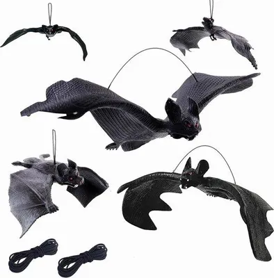 Productafbeelding van Halloween-set met 5 realistische, hangende vleermuizen – griezelige Halloween-decoratie