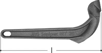 A close-up, side view of a metal pipe bending tool.