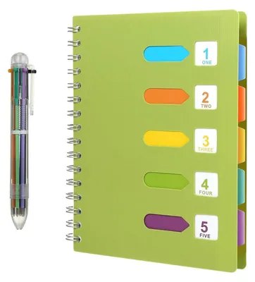 Produktbild von Notizbuch Register A5 Liniert Spiralblock mit Stift 240 Seiten Grün