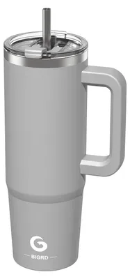Produktbild von Kaffeebecher to Go - Doppelwandiger Edelstahl-Thermobecher mit Deckel und Strohhalm - Isolierung für Heiß- und Kaltgetränke - 890ml - Grau
