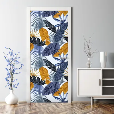 Produktbild von Dekorative Türposter selbstklebend Klebefolie Wandaufkleber Türaufkleber Blaue Palmblätter 85 x 200 cm