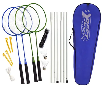 Produktbild von Best Sporting Federball Set Erwachsene und Kinder I Badminton Set bestehend aus Netz, 4 Schlägern, 2 Badmintonbällen und Tasche I Federball Set Kinder I Badminton Netz und Schläger für den Garten