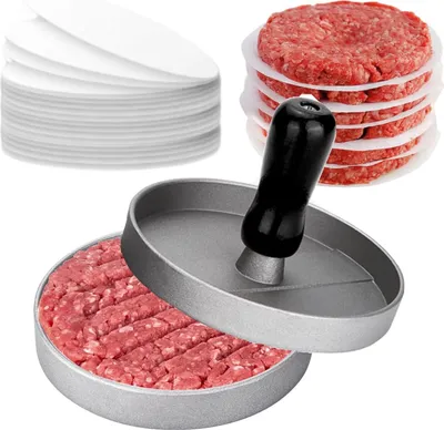 Produktbild von Burger-Pressmaschine mit ¡¾100 Wachsscheibenpapier¡¿ ¨C Antihaft-Aluminium-Hamburger-Patty-Maker ¨C Burgerpresse Set f¨¹r die Herstellung von Burger-Patty