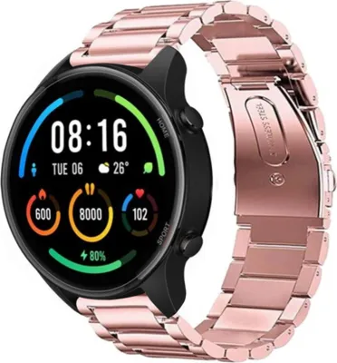 Produktbild von Strap-it Stahlarmband - Kompatibel mit Xiaomi Mi Watch Armband Ersatzarmband Edelstahl - Gliederarmband mit Faltschließe - Hochwertiges Material - für Smartwatch 22mm Armband Rosa
