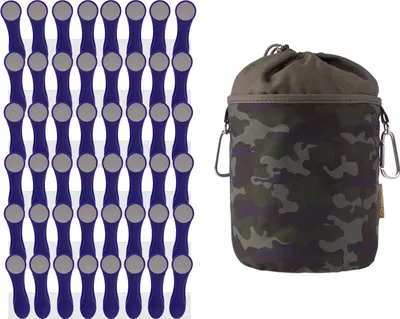 Produktbild von 48 Wäscheklammern Indigo Grau Edelstahl und 1 bellaCott Wäscheklammerbeutel Camouflage