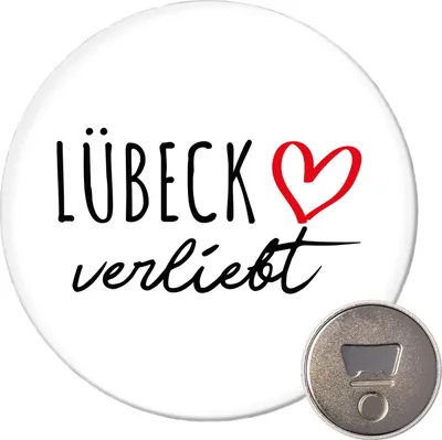 Produktbild von Huuraa Magnet Lübeck verliebt 59mm Kühlschrankmagnet rund Flaschenöffner Geschenkidee