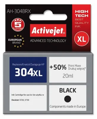 Obrázok produktu pre Activejet AH-304BRX, Vysoký (XL) výnos, Čierna, Atrament na pigmentovej báze, 20 ml, 1 kusov, 450 strany