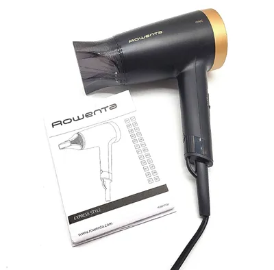 Produktbild von Rowenta CV1811 Express Style Haartrockner | 1900 Effiwatt | 2 Einstellungen | Ionen-Technologie | leistungsstark | Kaltlufttaste | 1,8 m Netzkabel | kompaktes und ultraleichtes Design | Schwarz/Gold