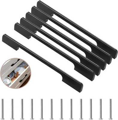 Produktbild von Famanu Küchengriffe 6-teiliges Set Schwarz - 320 mm Bohrabstand - Aluminiumlegierung