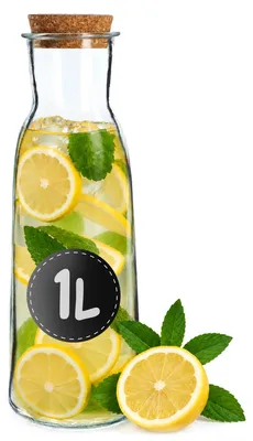 Immagine prodotto di Caraffa di vetro - Caraffa per acqua - 1 litro - Con tappo di sughero - 27 x 9 cm