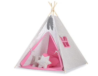 Image de Tipi pour enfants avec tapis en gris et rose