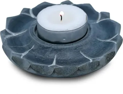 Image de Bougie Lotus & Porte-Encens Pierre À Savon Gris --paquet De 3 Pièces - 10 Cm