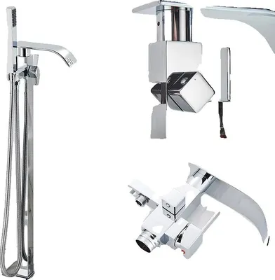 Produktbild von Badewannen-Duscharmatur, Freistehendes Design, Wasserfallauslauf, Duscharmatur C