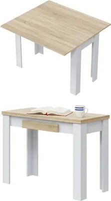 Produktbild von Dmora Ausziehbarer Tisch Paestum 110x50x79 cm, Mattweiß, 4 Sitzplätze, erweiterbar