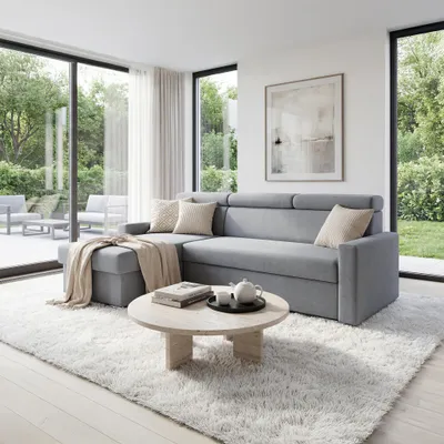 Produktbild von Ecksofa Vega L mit Schlaffunktion Zero-Wall Funktion Samtsofa 224 cm Grau