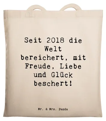 Produktbild von Mr. & Mrs. Panda Tote Bag Spruch 2018 Geburtstag - Weiß - Geschenk, Laptoptasche, Shopping Tasche, Familie, einkaufsshopper, Wertschätzung, Happy Birthday, Erinnerung