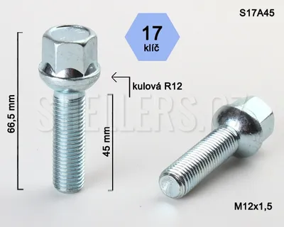Obrázek produktu pro Kolový šroub M12x1,5x45 kulový R12, klíč 17, S17A45R12 výška 66,5