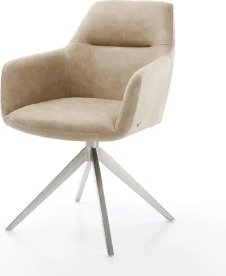Produktbild von DELIFE Drehstuhl Pejo-Flex Mikrofaser Beige Vintage Kreuzgestell breit Edelstahl 360° drehbar Wippfunktion Taschenfederkern