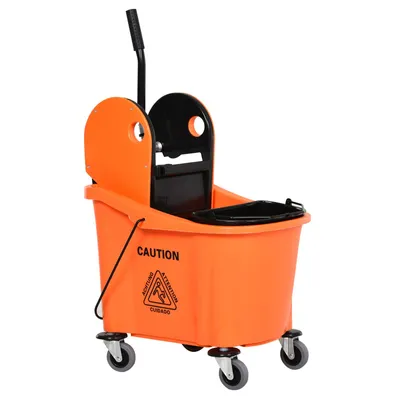 Zdjęcie produktu dla Wózek do czyszczenia HOMCOM, wiadro mobilne, 36 litrów, wózek do czyszczenia, mop, z wyciskarką, pomarańczowy, 54 x 41 x 91,5 cm