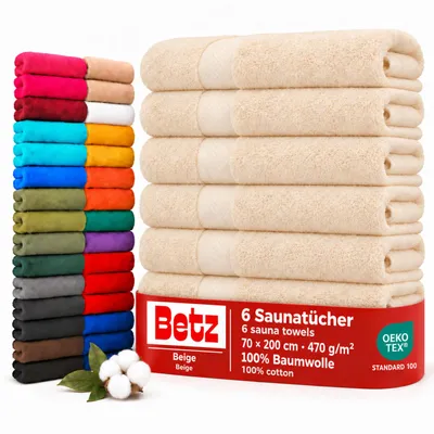 Produktbild von Betz 6 Stück Saunatücher 70 x 200 cm PREMIUM 100% Baumwolle Badetuch Liegetuch Strandtuch Farbe: beige